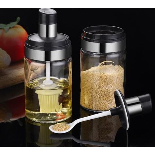 Glass Seasoning Tank Kitchen Spice Kit Bottles Pepper Spoon Seasoning Jars Oil Brush Honey Container Food Storage Container