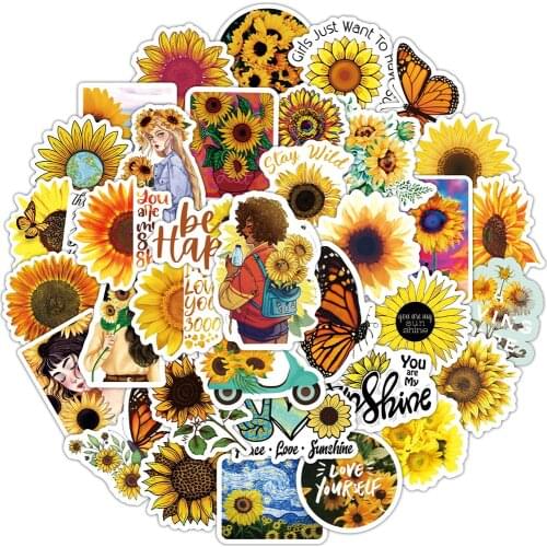 10/30/50pcs Sunflower Sunshine Stickers Flower Decals Kids Toy Luggage Guitar Laptop Scrapbook Notebook Car DIY Graffiti Sticker