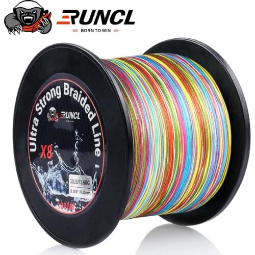 RUNCL 300M 500M 1000M PE Fishing Line Ultra Strong 8 Strands Braided Fishing Line Colorful Multifilament 12-100LB Smooth