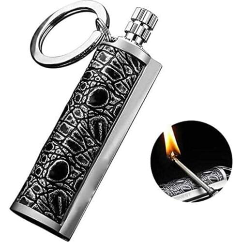 Vintage Keychain Kerosene Lighter Creative Metal Outdoor Waterproof Camping Survival Flint Tool