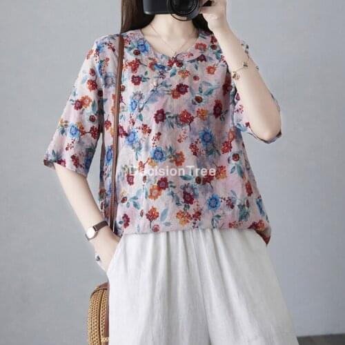 2021 cotton linen vintage cheongsam blouse vetement traditional chinese tea clothing women qipao chinese shirt qipao shirts