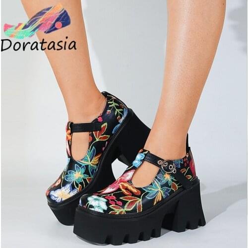 DORATASIA INS Hot Sale Women Buckle Platform Colorful Marry Janes Shoes Flower Casual Punk Pumps Womens Pumps Shoes For Women
