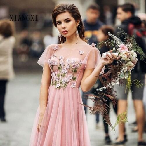 Elegant 2020 New Evening Dresses Long Tulle A-Line Jewel Neck Floor Length Formal Party Gowns Evening Dress robe de soiree aben