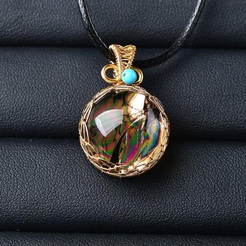 1PC Natural Crystal Pendant Smoky Quartz Aura Ball Shape Stone Quartz Mineral Jewelry Healing Stone For Men Women Jewelry Gift