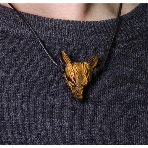 1pcs drop shipping Natural tiger eye Crystal gemstone wolf pendant meditation reiki healing chakra crystal Wolf Necklace for men
