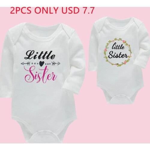 2 Pcs Baby Girl Body Set Little Sister Clothes Newborn Infant Body Toddler Jumpsuit 100% Cotton White Onesie Long Sleeve Tops