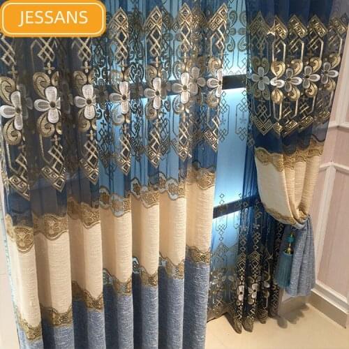 2021 New Chinese-European Atmospheric Hollow Embroidered Curtains for Living Room Bedroom Study Blackout Curtain Customization