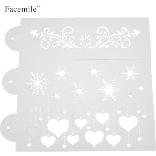 3pcs/set Heart snowflake flower Cake Stencil Side Cake Top Stencil Decorating Stencils Fondant Mold Cake Decorating Tools