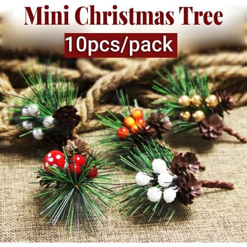5/10pcs Artificial Flower Red Christmas Berry Pine Cone With Holly Branches Mini Christmas Tree Decoration Decor Flower Craft 10