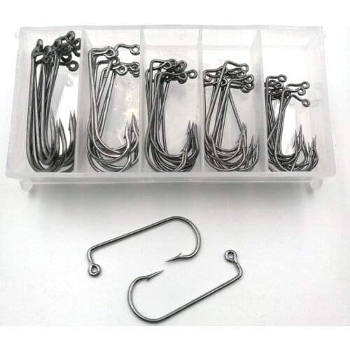 50pcs [each size10pcs]Aberdeen Offset Jig Hook High Carbon Steel 90 Degree Shank Bent Saltwater Jig Hooks 2#1# 1/0# 2/0# 3/0