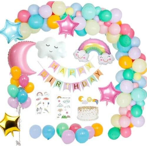 53Pcs/lot Cartoon Moon Rainbow Cloud Balloons Birthday Party Summer Balloons Baby Shower Kids Candy Festive Party Decorations