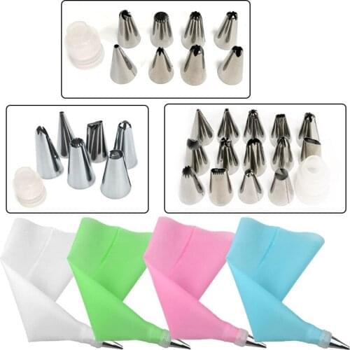 8 Pieces/set Of Silicone Diy Cake Decoration Stainless Steel Nozzle Set Kitchen Accessories Icing Pipe Cream Pastry Bag