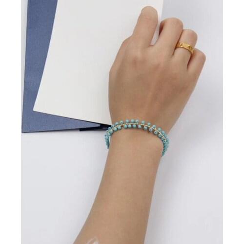 Free shipping popular small blue truquoise beads pure handmade adjustable length girl simple bracelet wedding bridal gift