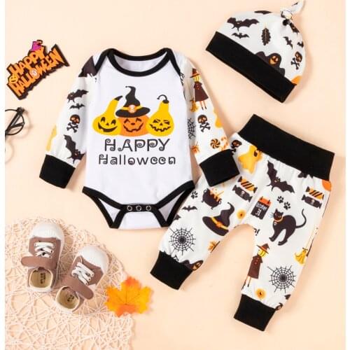 Baby Halloween Clothes Infant Baby Boys Halloween Letter Romper Bodysuit+Pumpkin Cartoon Pants Costume Outfits