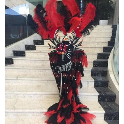 Kids cloak backpack red blue black Halloween carnival stage performance peagents fashion show feather cosplay costumes for boy