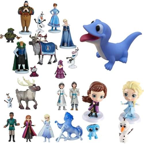 Disney Frozen 2 Set Elsa Anna Blue Salamanders Bruni Princess Doll Olaf Kristoff Action Figure Birthday Gift Toys for Children