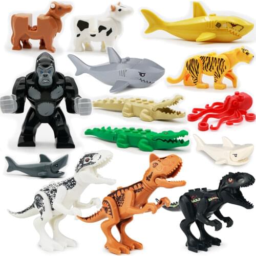 Wild Animal Friends Figure Zoo Building Blocks Shark Dinosaur Orangutan Dairy Cattle Crocodile Leopard Accessories MOC Brick Toy