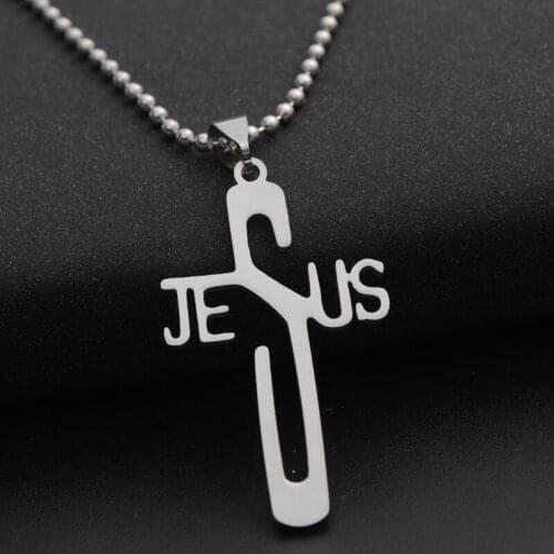 Jesus Cross Stainless Steel Necklace Alphabet Initial Letter Word Savior Cool Faith Religious Christian Crucifix Necklaces