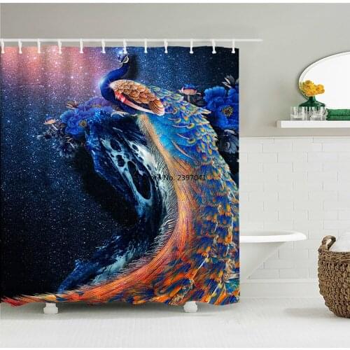 China Bird Printed Bath Curtain Waterproof Curtain 3D Polyester Fabric Shower Curtain With Hooks for Washable Bathroom Decor