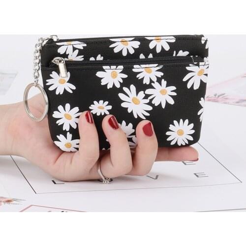 Daisy Print Coin Purse Women Mini Wallets Clutch With Zipper Keychain Small Coin Pouch Bag Female Pouch Key Card Holder Wallet