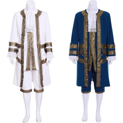 Cosplaydiy 18th Century British Mens White Gentleman Cosplay Suit Victorian Renaissance Blue Tudor Outfit L320
