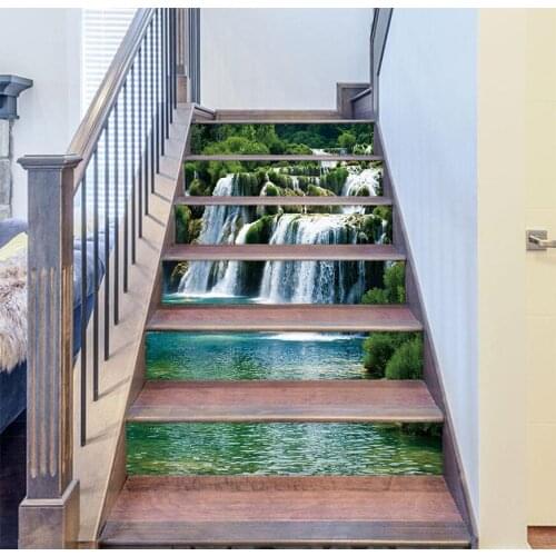 Creativ Mountains and Rivers Waterfall Stairway Wall Sticker Stairs Step Floor Decoration Wallpaper Peel & Stick Vinly Art Mural