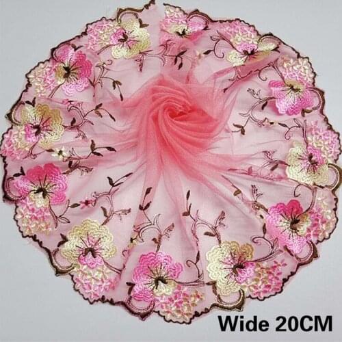 20CM Pink/Rose Red/Red Tulle Lace Applique Embroidery Lace Decoration Ribbon Toy Doll Clothing Fabric For Dress Decoration