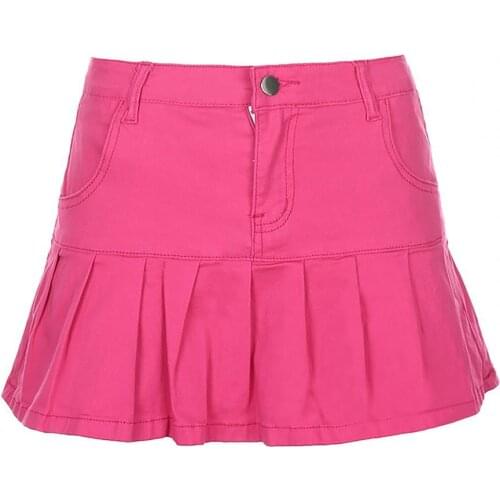 Mini Skirt High Waist Pleated Denim Women Solid Color Stretchy A Line Skirt for Party