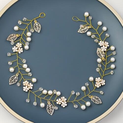 Fashion Gold Wedding Hair Accessories Pearl Crystal Flower Headband Tiara Hair Jewelry For Women Bridal Hairwear Hot