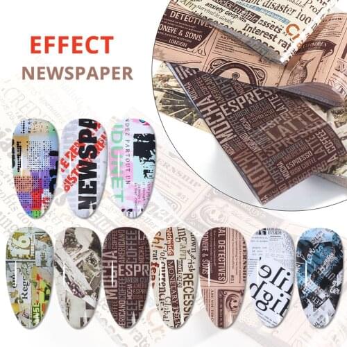 Nail Foil Sticker Vintage Newspaper Gel Set Mixed Flower Marble Adhesive Transfer Decals Starry Paper Nail Slider 10pcs