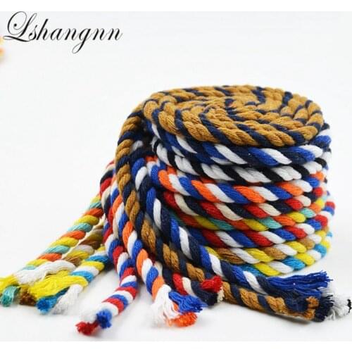 New 6mm 3 Shares Twisted 100% Cotton 10Meters Cotton Cords DIY Craft Decoration Rope Cotton Cord for Bag Drawstring Belt 10color