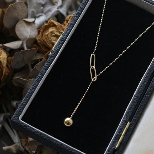 Amaiyllis 18k Gold Y Chain Clavicle Necklace Pendants Metal Ball Tassel Round Beads Necklace For Women Jewelry