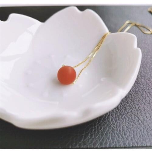 DAIMI 9mm Red Agated Pendant Necklace Female Genuine Gemstones 925 Sterling Silver Necklace For Women