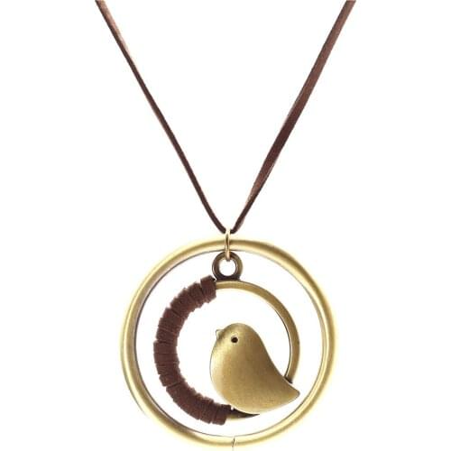 Elegant Long Sweater Chain Women Collar Collier Wood Bronze Bird Sun Moon Star Pendant Necklace Men Femme Soft Velvet Jewelry