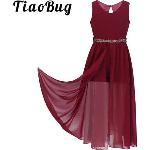 Little Girls Flower Princess Dress Sleeveless V Neck Rhinestones Maxi Skirt Short Jumpsuit Romper for First Communion Party