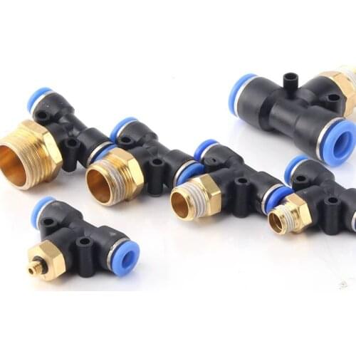 "PB"Tee Pneumatic Fittings Quick Connection-Peg T Type 4 6 8 10 12mm- M5" 1/8" 1/4" 3/8" 1/2" Male Threaded