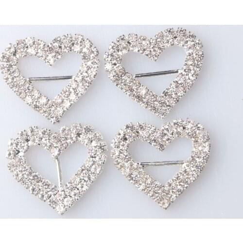 2018 Direct Selling Promotion 26mm 1" Double Row Heart Shape Fashion Diy Wedding Ribbon Rhinestone Buckle Invitation Sliders