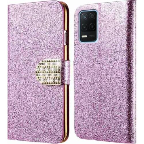 Luxury Phone Accessoreis Rhinestone Leather Case For Realme 8 5G RMX3241 Flip Cover on Realmi Realme V13 Q3 RMX3161 Q3i 5G Funda