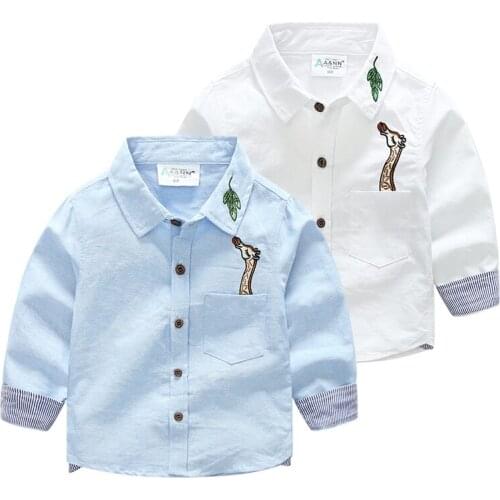 100% Cotton Shirt for Boy Long Sleeve Shirts Boys Clothes New Spring Autumn Solid Casual Shirts for boys 2-7 Y Kids Clothes Tops