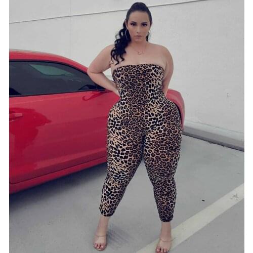 Leopard Printed Women Strapless Jumpsuits New Arrivals Lady Plus Size Sleeveless Backless Sexy Clubwear Plus Size Skinny Rompers
