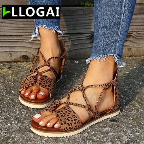 Womens Sandals Summer Shoes Wedge Platform Female Ankle Strap Flat Sandalias Mujer Casual Beach Femme Sandalen Leopard Grain