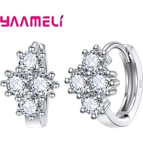 Fine 925 Sterling Silver Jewelry Excellent Womens Hoop Earrings Pendientes Ornaments Shining Transparent Zircon Stones