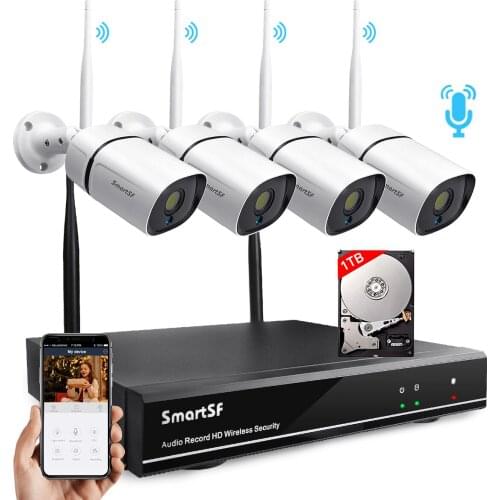 SmartSF 8CH 3MP Wireless Surveillance Camera Two-way audio CCTV Kit with 1TB Hard Drive 2 Way Audio WiFi IP 3MP Bullet Camera