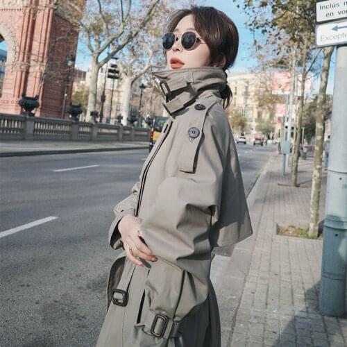 Windbreaker Womens Middle Long 2021 New Over Knee Autumn Temperament Coat Korean Loose Student Jacket Plus Size Clothes Genuine