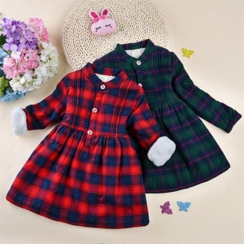 Foreign Trade 2020 Baby Girls Spring Fall Korean Plaid Dress Childrens Cotton Grid Dresses Little Kids Pleated One Piece X89