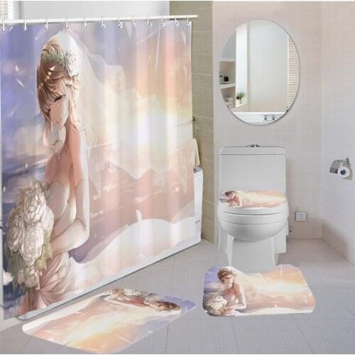 4 Pieces Shower Curtain Wedding Girl Curtains Quadratic Element Kids Bath Sets 3D Printing Beautiful Anime Soft Shower Curtain