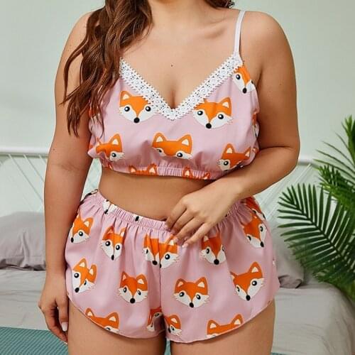 Plus Size Sleepwear Fox Print Womens Pajamas Summer Pijamas Mujer Home Clothes Nightie Pyjamas Dropshipping