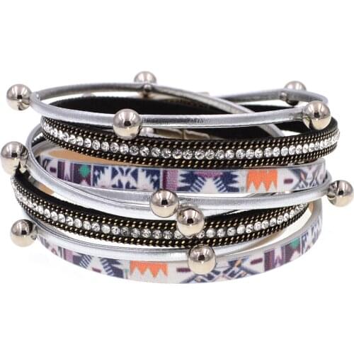 Women bracelets bohemia leather bracelet for women wrap Bracelets & Bangles Magnetic Clasp bracelet female jewelry