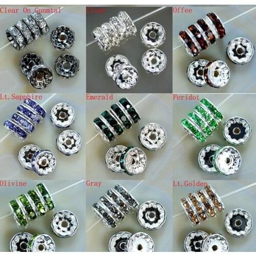 10MM White Black Blue Purple Spacer Metal Silver Plated Rondelle Rhinestone Loose Beads For DIY bracelet Jewelry Making