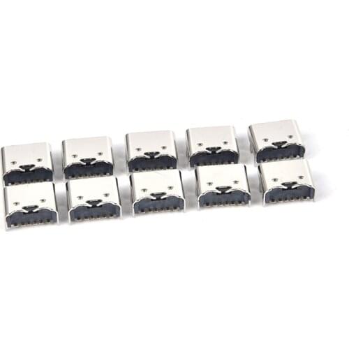 10pcs/set USB3.1 Type C 6Pin Simple Socket Connector Female Placement SMD DIP for PCB Design DIY High Current Charging